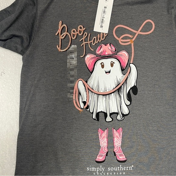 SIMPLY SOUTHERN Womens Tshirt Halloween Boo Haw Ghost Gray Size Small - Picture 3 of 7